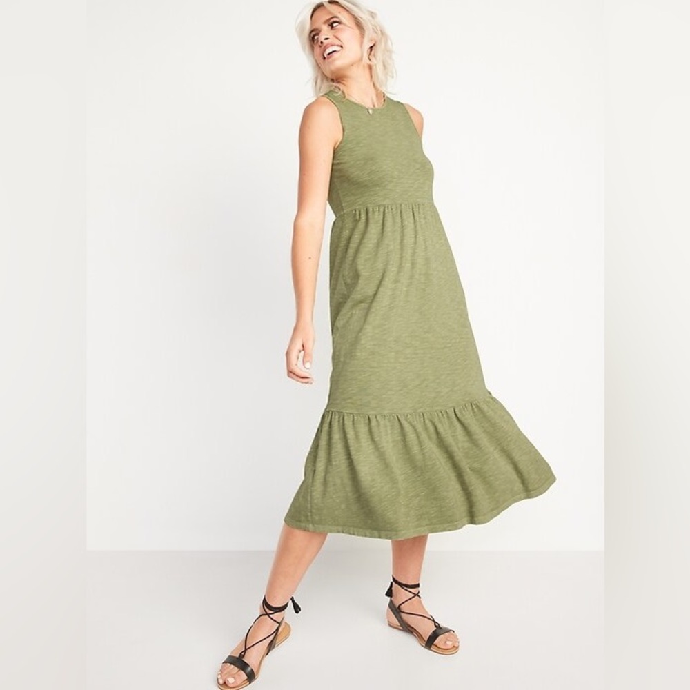 Old Navy - Olive Green Tiered Knit Midi Dress - Size M